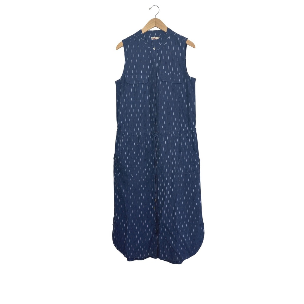Faherty Saylor Dress Midi Midnight Ikat Womens Medium Drawstring Pockets Blue